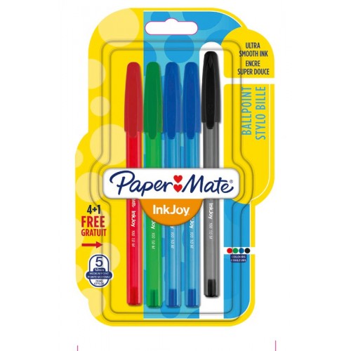 Ручка шариковая Paper Mate InkJoy 100 с колпачком 5шт в блистере