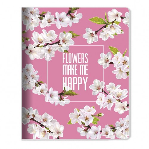 Тетрадь &quot;Happy flower&quot; розовый 165*203 мм/48 л,,мягк. переп, скрепка,  клетка